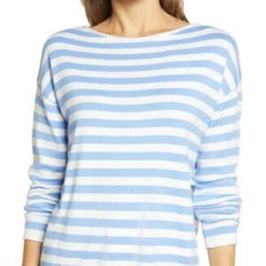 Caslon BNWT sweater blue white striped sz XSmall rolled boat neck